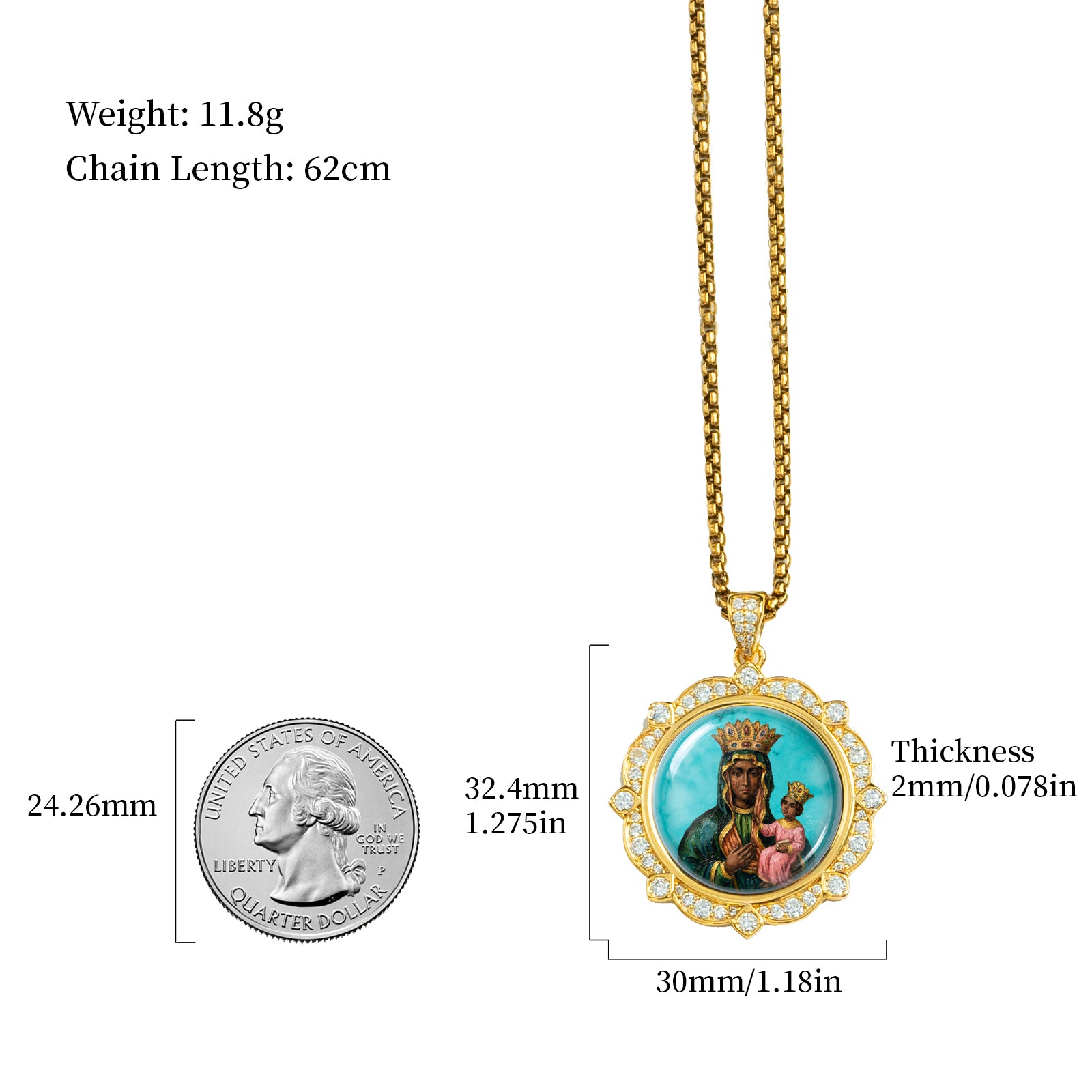 GIVELUCK Black Madonna Necklace for Men & Women, 18K Gold Plated Turquoise Black Madonna Pendant with Zircon, Catholic Protection Jewelry Gift