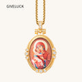 GIVELUCK 18k Plated Gold Pendant Necklace Enamel Eternal Halo Virgin Mary Miraculous Medal for Women and Men
