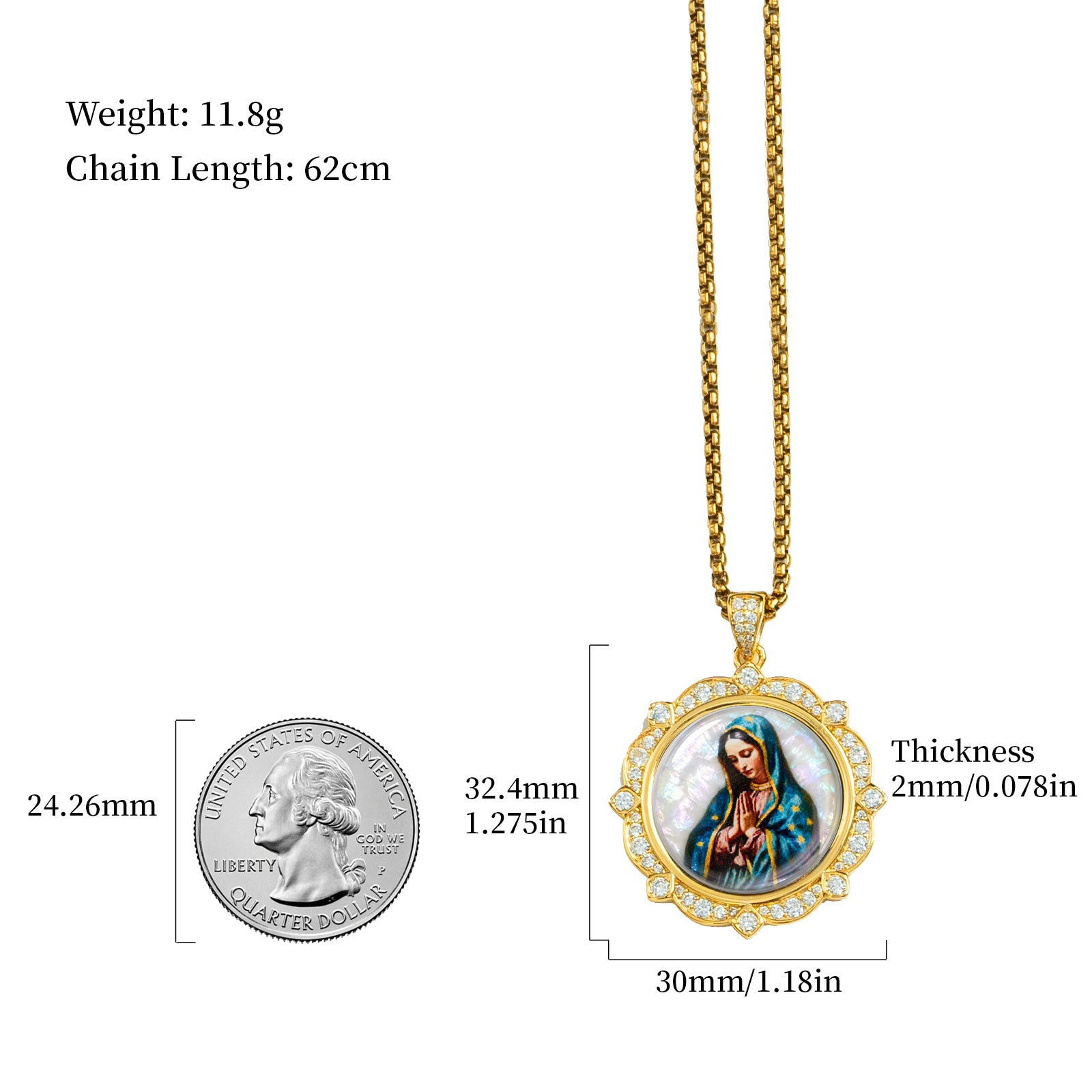 GIVELUCK Our Lady of Guadalupe Virgin Mary Miraculous Medal Necklace for Men & Women, 18K Gold Plated Mother of Pearl Saint Christopher Pendant with Zircon, Catholic Protection Jewelry Gift