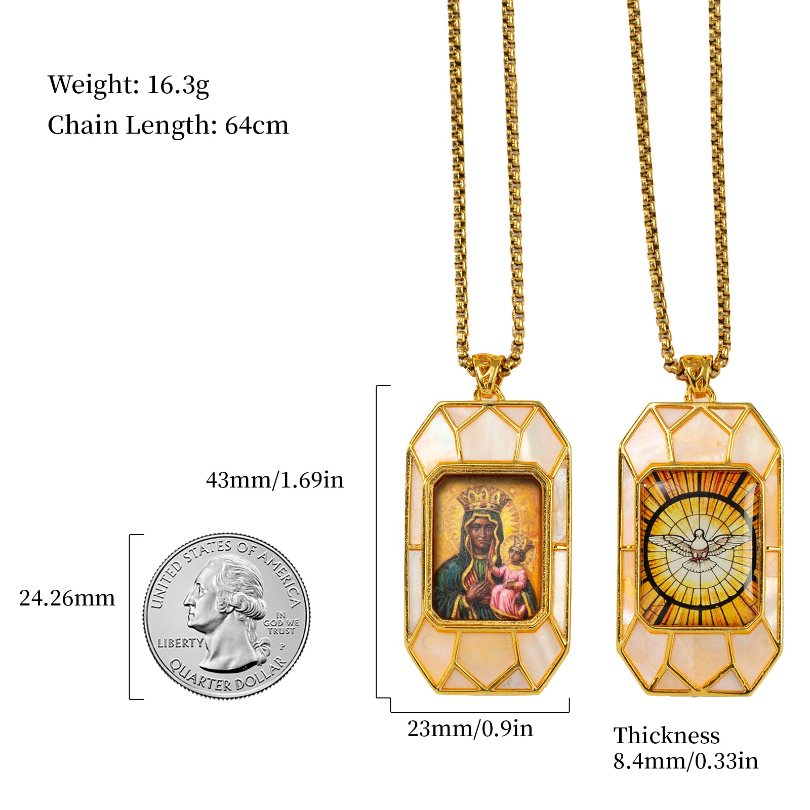 Black Madonna Necklace, Hand-Painted Virgin Mary Pendant, 18K Gold Plated, Turquoise Inlay