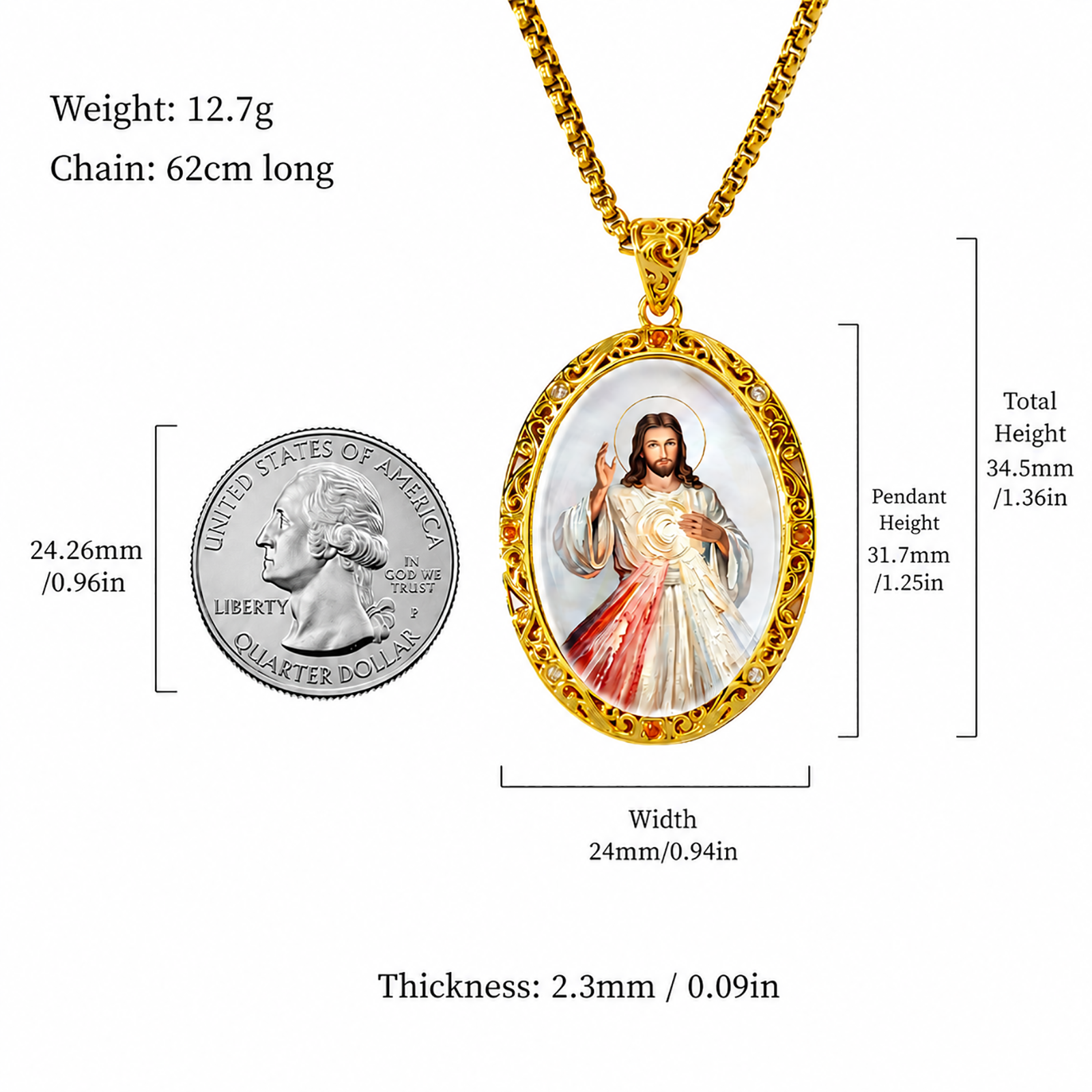GIVELUCK Divine Mercy Jesus Christ Necklace for Men & Women, 18K Gold Plated Mother of Pearl Divine Mercy Jesus Christ Pendant with Zircon, Catholic Protection Jewelry Gift