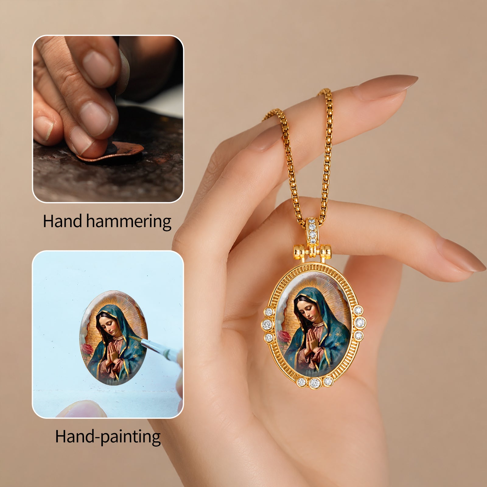 GIVELUCK 18K Gold Plated Our Lady of Guadalupe Necklace for Women, Authentic Vitreous Enamel Virgin Mary Pendant, Catholic Protection Jewelry Gift