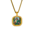 GIVELUCK 18k Plated Gold Zircon Pendant Necklace Cameo Embossing Catholic Medal Saint Raphael Protection Medal Necklace for Men and Women（S）