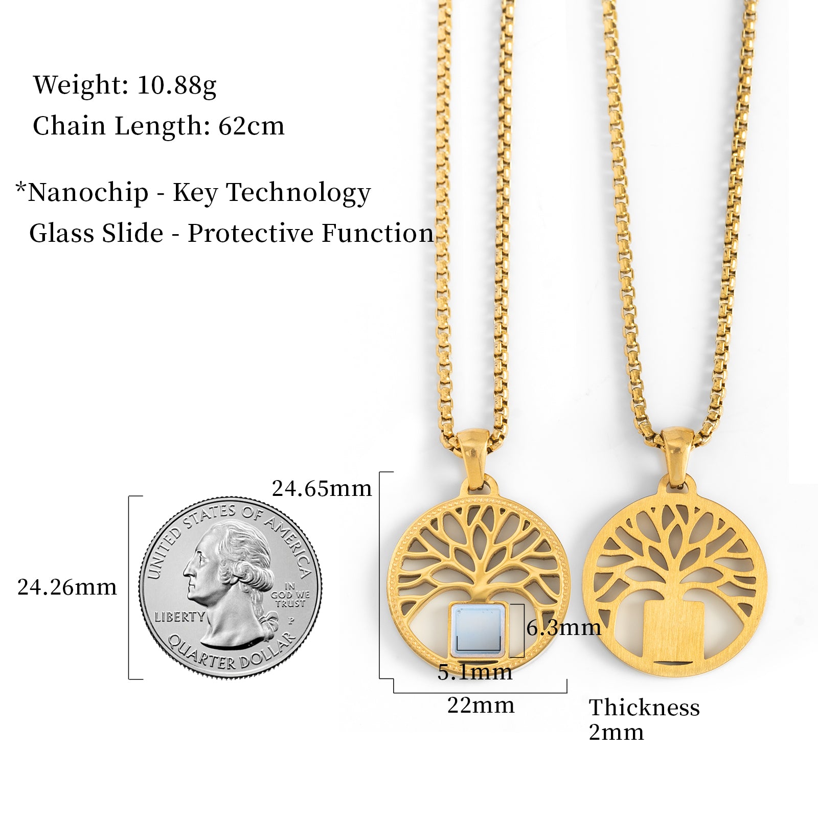 GIVELUCK 18K Gold Plated Nano Bible Tree of Life pendant Necklace – Elegant Pendant Featuring the Entire New Testament Engraved with Advanced Nano Technology, A Unique and Meaningful Religious Gift for Men & Women