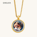 GIVELUCK 18k Plated Gold Virgin Mary Pendant Necklace for Women and Men Cameo Embossing Madonna and Child Devotional Medal for Man and Women
