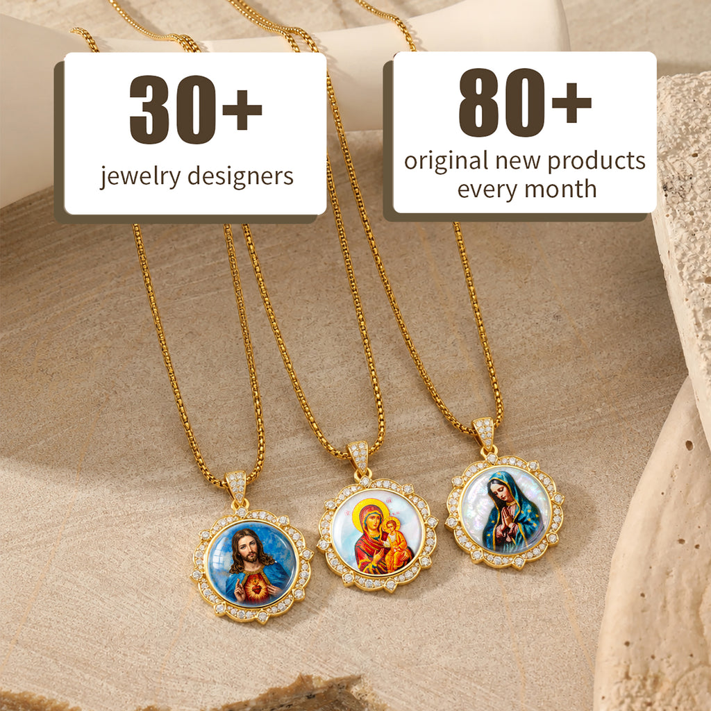 Theotokos of Kazan Mother of Pearl Oval Pendant Necklace, Orthodox Christian Icon Jewelry