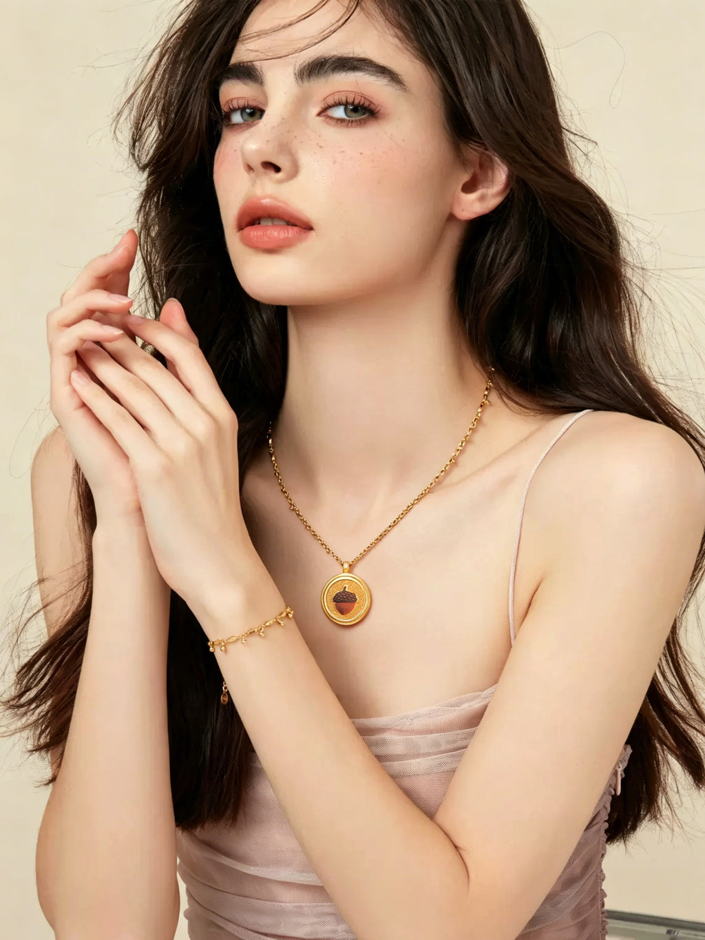 GIVELUCK Charms 18K Gold Plated , Handpainting Cameo Necklace, Acorn Necklace, Happy Birthday Charm Fit for Valentine's Day Mother's Day Jewelry Gift for Men and Women