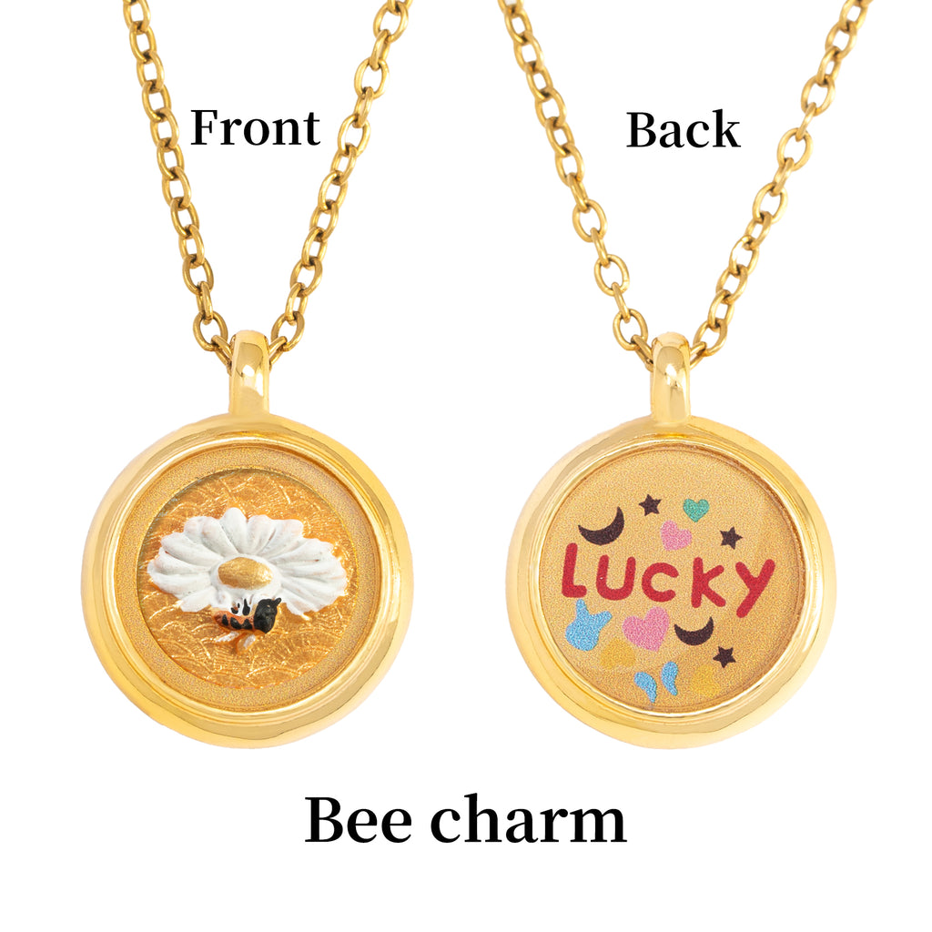 GIVELUCK Charms 18K Gold Plated , Handpainting Cameo Necklace, Bee Necklace, Happy Birthday Charm Fit for Valentine's Day Mother's Day Jewelry Gift for Men and Women