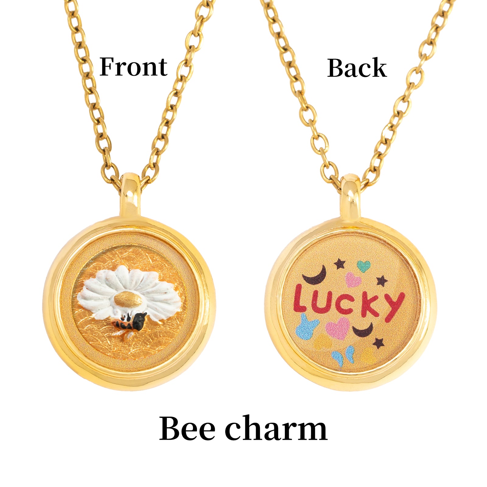 GIVELUCK Charms 18K Gold Plated , Handpainting Cameo Necklace, Bee Necklace, Happy Birthday Charm Fit for Valentine's Day Mother's Day Jewelry Gift for Men and Women