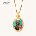 GIVELUCK Black Madonna Necklace for Men & Women, 18K Gold Plated Turquoise Black Madonna Pendant with Zircon, Catholic Protection Jewelry Gift
