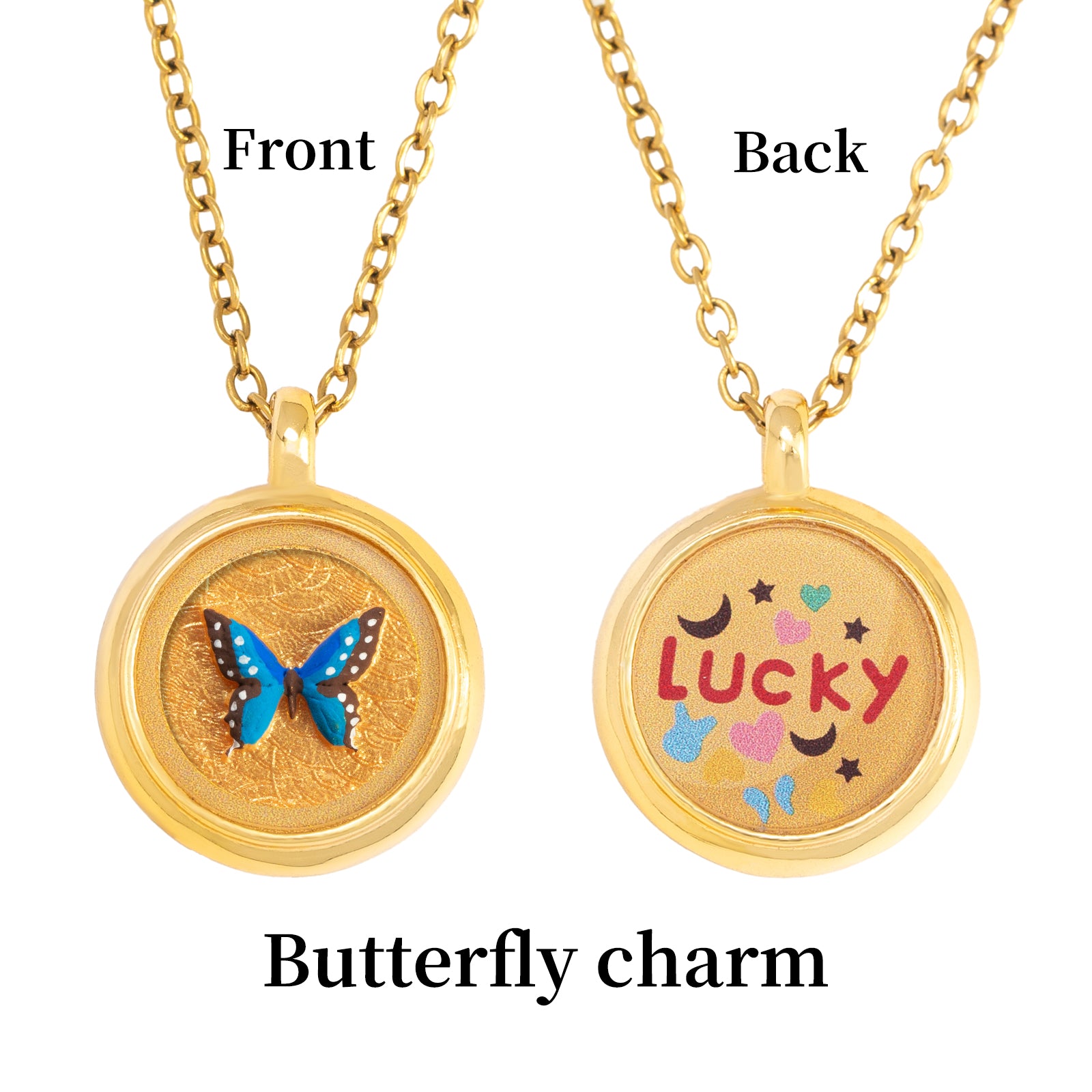 GIVELUCK Charms 18K Gold Plated , Handpainting Cameo Necklace, Butterfly Necklace, Happy Birthday Charm Fit for Valentine's Day Mother's Day Jewelry Gift for Men and Women