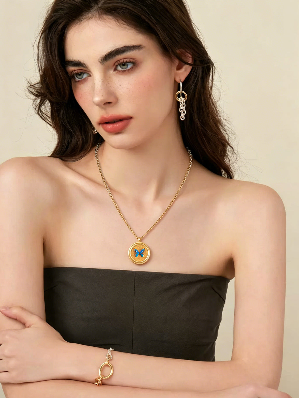 GIVELUCK Charms 18K Gold Plated , Handpainting Cameo Necklace, Butterfly Necklace, Happy Birthday Charm Fit for Valentine's Day Mother's Day Jewelry Gift for Men and Women