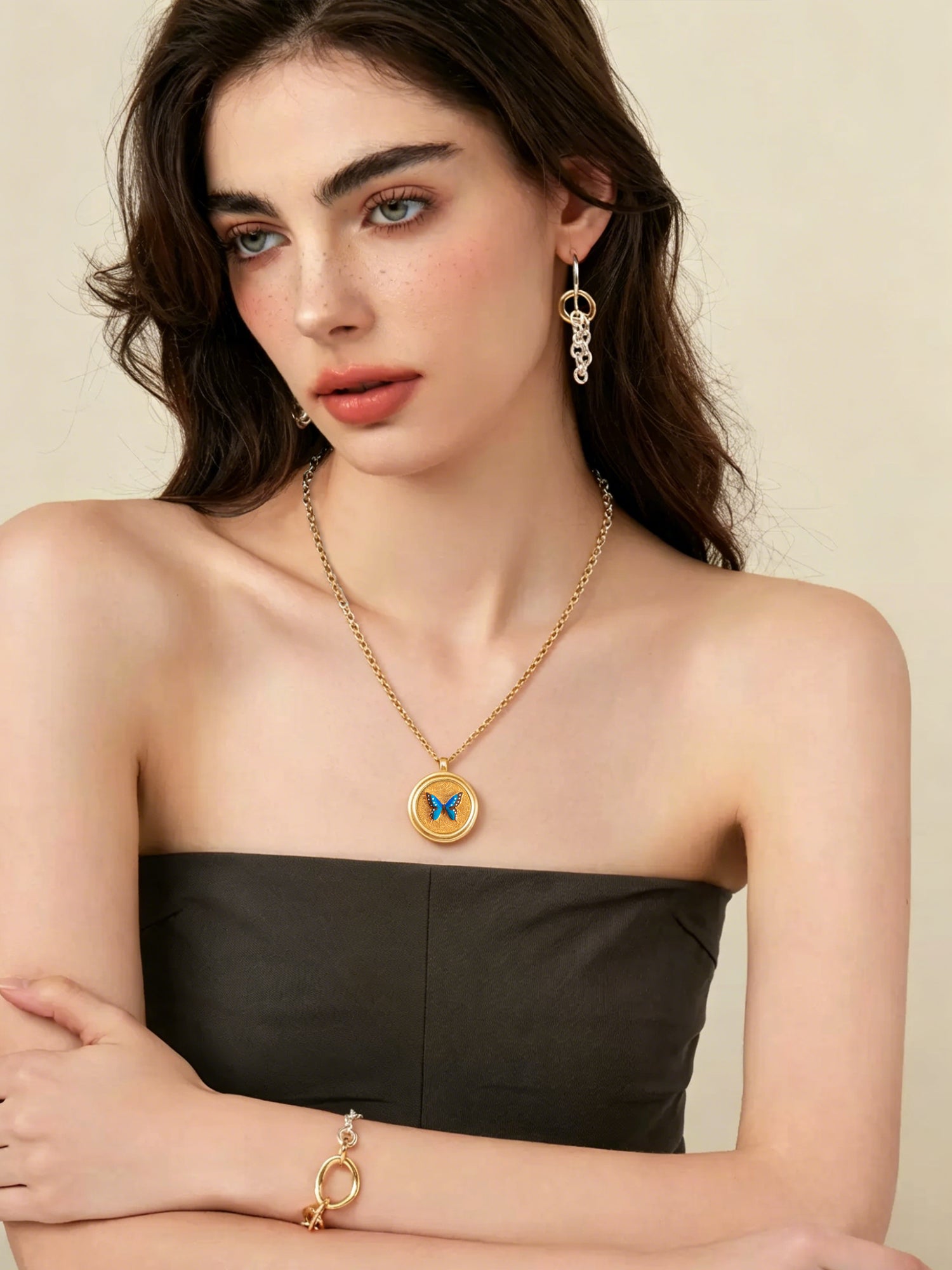 GIVELUCK Charms 18K Gold Plated , Handpainting Cameo Necklace, Butterfly Necklace, Happy Birthday Charm Fit for Valentine's Day Mother's Day Jewelry Gift for Men and Women
