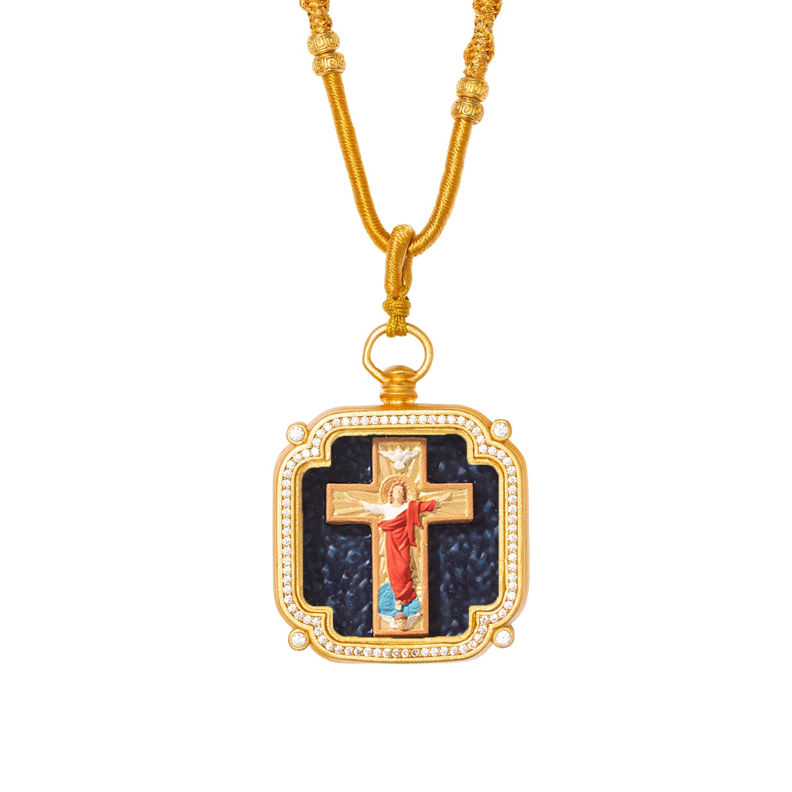 18k Plated Gold Zircon Catholic Pendant Necklace for Men and Women Cameo Embossing Cross and Jesus Devotional Medal