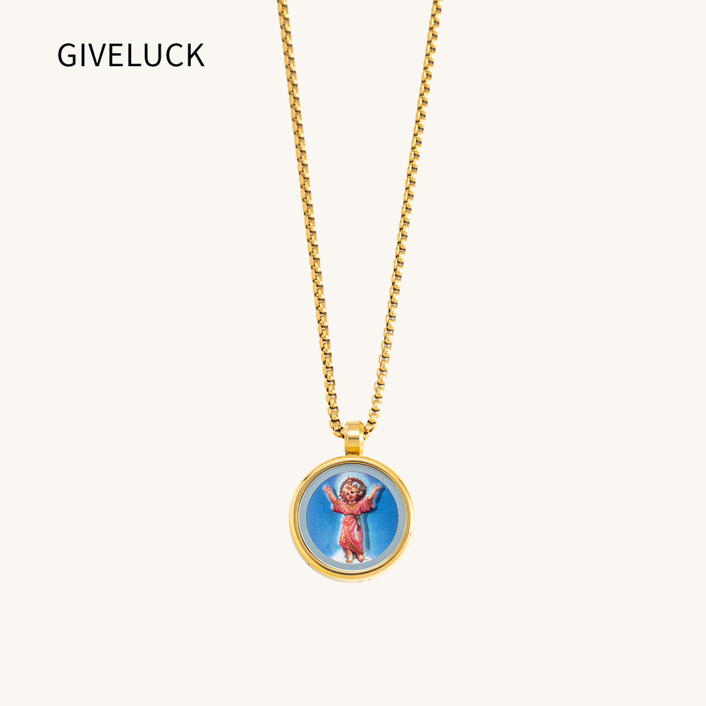 GIVELUCK 18k Plated Gold Pendant Necklace Cameo Embossing Catholic Medal Divino-Niño-Jesús Jesus Christ Devotional Medal for Men and Women