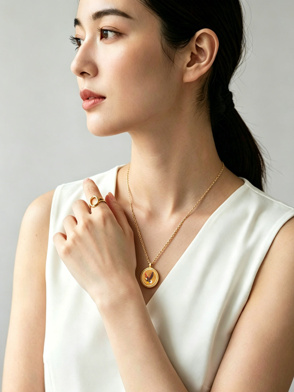 GIVELUCK Charms 18K Gold Plated , Handpainting Cameo Necklace, Eagle Necklace, Happy Birthday Charm Fit for Valentine's Day Mother's Day Jewelry Gift for Men and Women