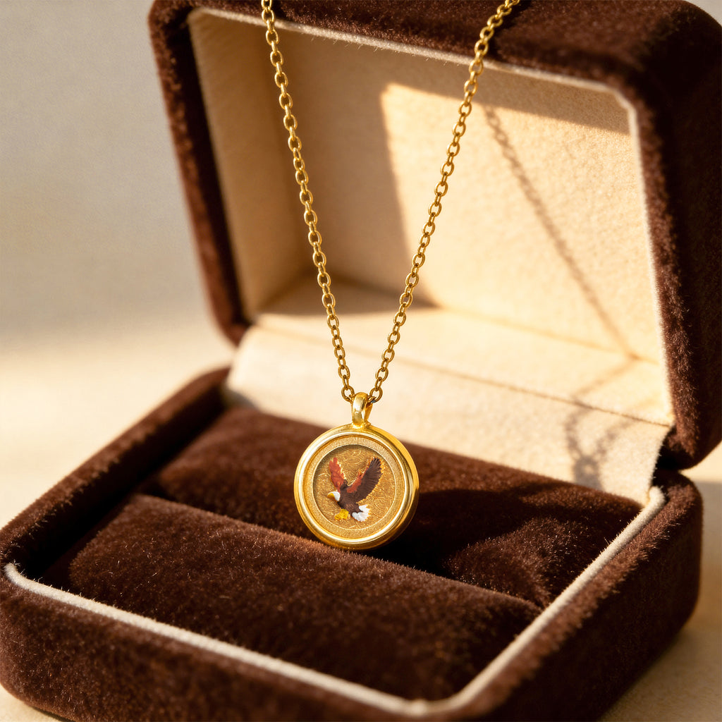GIVELUCK Charms 18K Gold Plated , Handpainting Cameo Necklace, Eagle Necklace, Happy Birthday Charm Fit for Valentine's Day Mother's Day Jewelry Gift for Men and Women