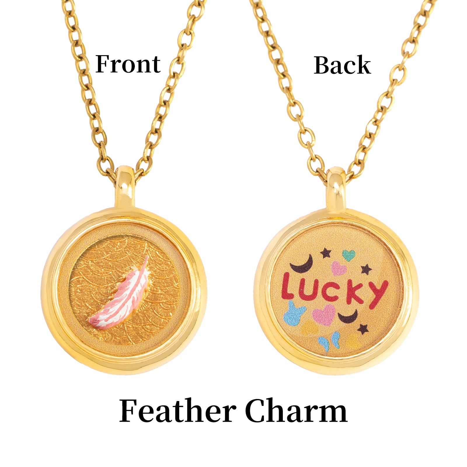 GIVELUCK Charms 18K Gold Plated , Handpainting Cameo Necklace, Feather Necklace, Happy Birthday Charm Fit for Valentine's Day Mother's Day Jewelry Gift for Men and Women