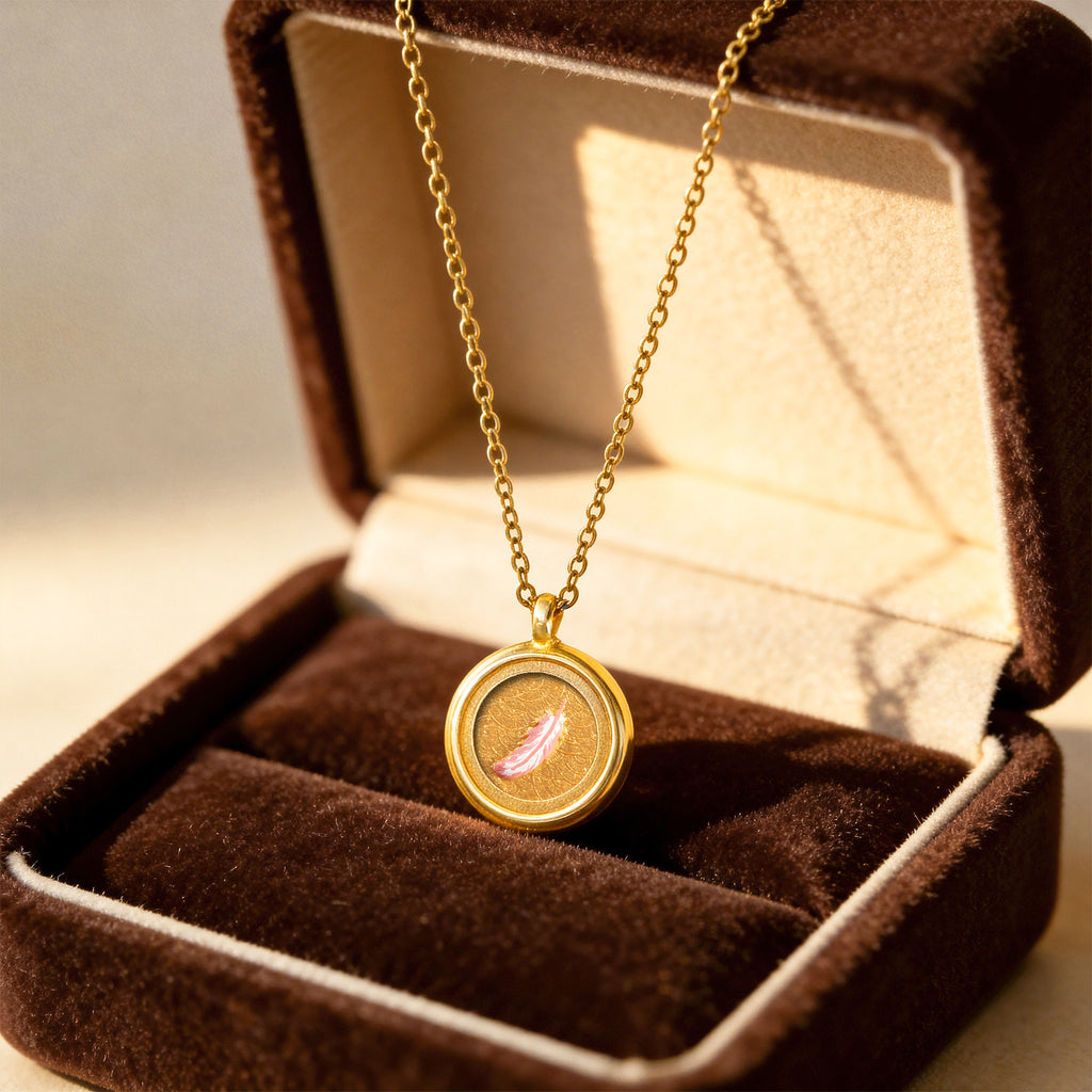 GIVELUCK Charms 18K Gold Plated , Handpainting Cameo Necklace, Feather Necklace, Happy Birthday Charm Fit for Valentine's Day Mother's Day Jewelry Gift for Men and Women