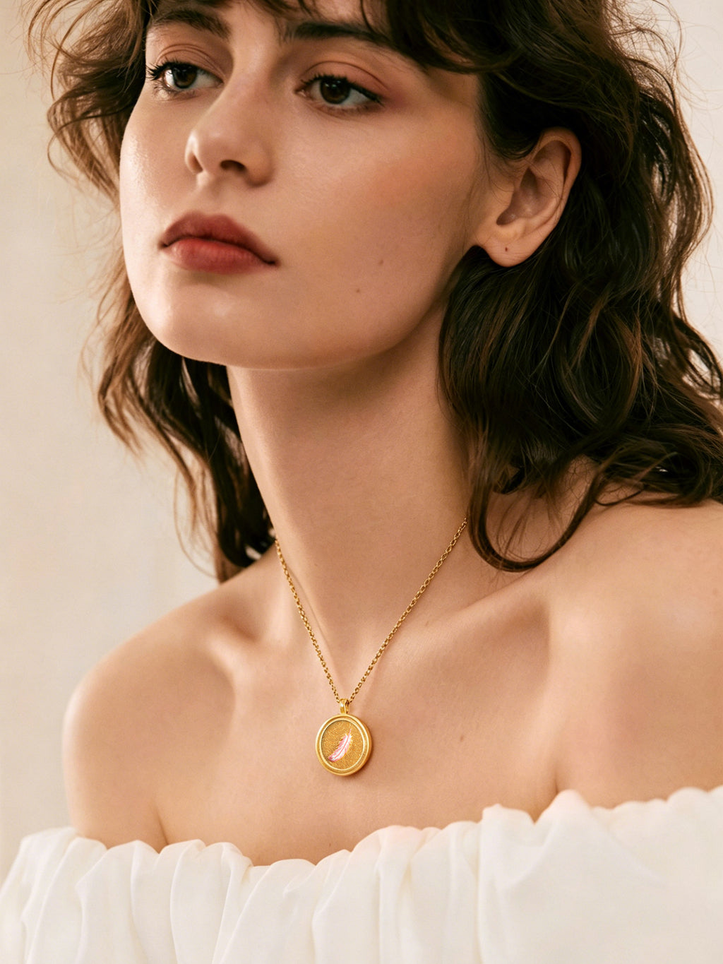 GIVELUCK Charms 18K Gold Plated , Handpainting Cameo Necklace, Feather Necklace, Happy Birthday Charm Fit for Valentine's Day Mother's Day Jewelry Gift for Men and Women