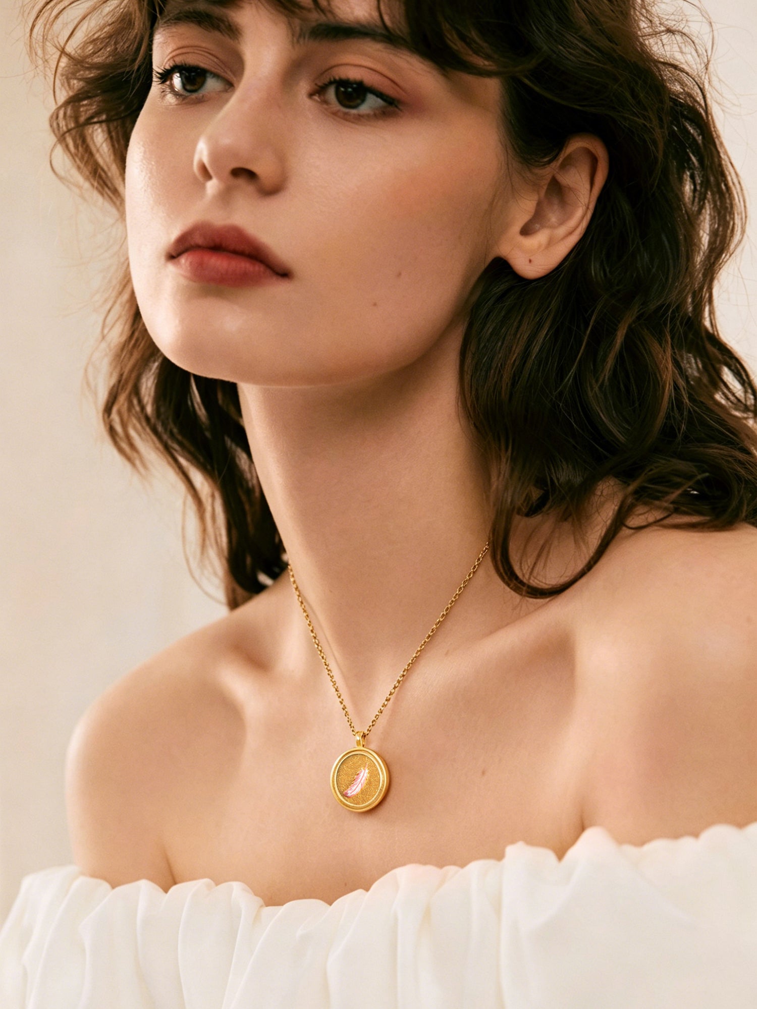 GIVELUCK Charms 18K Gold Plated , Handpainting Cameo Necklace, Feather Necklace, Happy Birthday Charm Fit for Valentine's Day Mother's Day Jewelry Gift for Men and Women