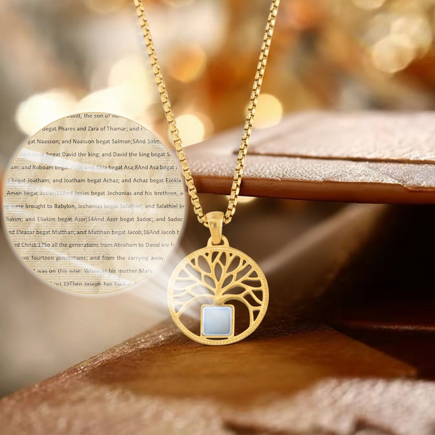 GIVELUCK 18K Gold Plated Nano Bible Tree of Life pendant Necklace – Elegant Pendant Featuring the Entire New Testament Engraved with Advanced Nano Technology, A Unique and Meaningful Religious Gift for Men & Women