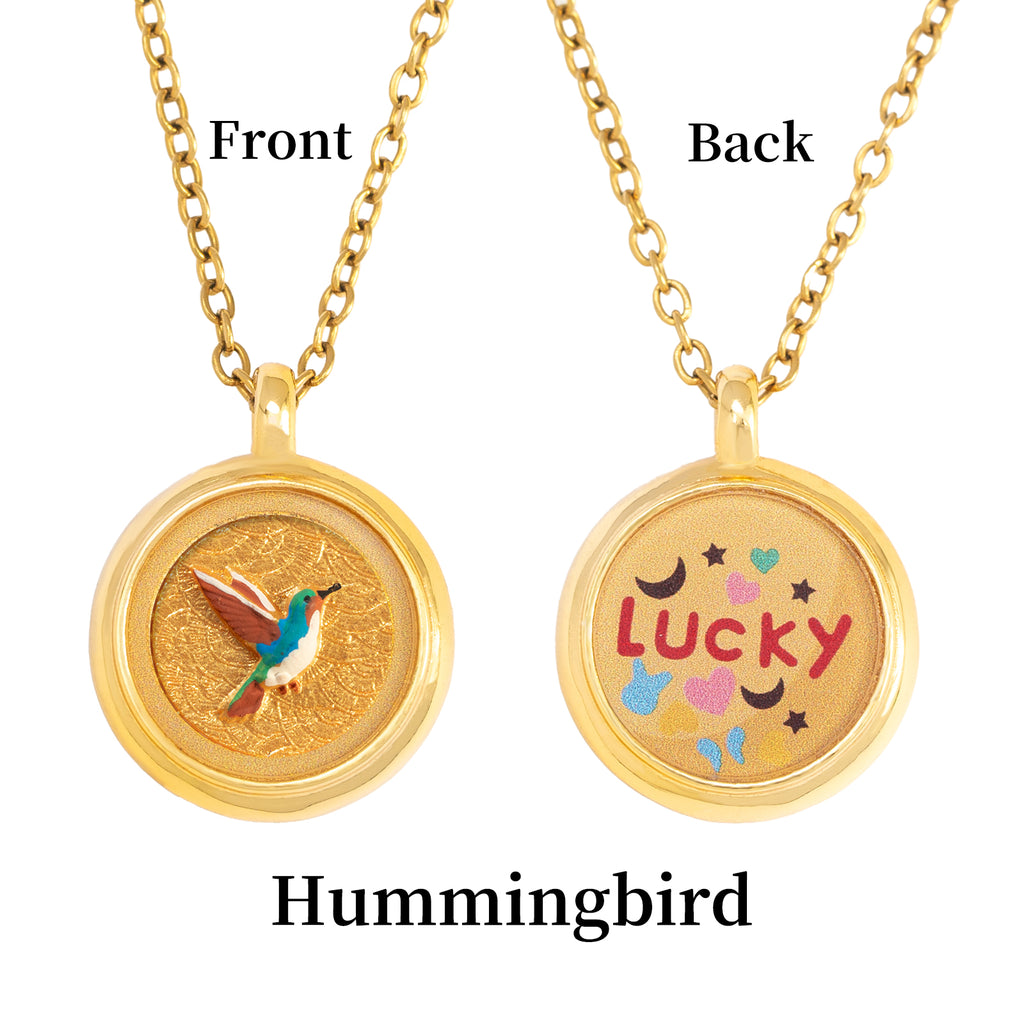GIVELUCK Charms 18K Gold Plated , Handpainting Cameo Necklace,  hummingbird Necklace, Happy Birthday Charm Fit for Valentine's Day Mother's Day Jewelry Gift for Men and Women