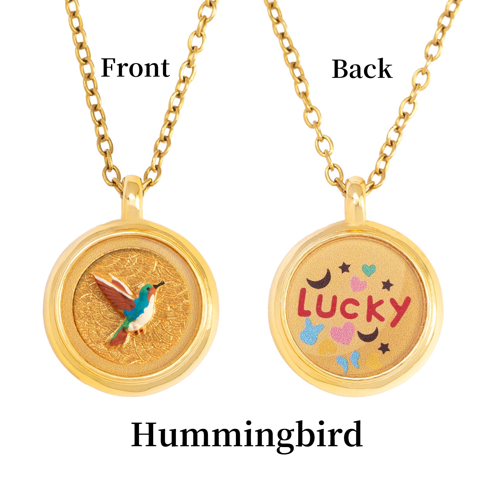GIVELUCK Charms 18K Gold Plated , Handpainting Cameo Necklace,  hummingbird Necklace, Happy Birthday Charm Fit for Valentine's Day Mother's Day Jewelry Gift for Men and Women