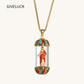 GIVELUCK 18K Gold Plated Saint Miniature Necklace, Jesus Devotional Medal, Hand‑Painted Sacred Art Faith Jewelry for Men and Women