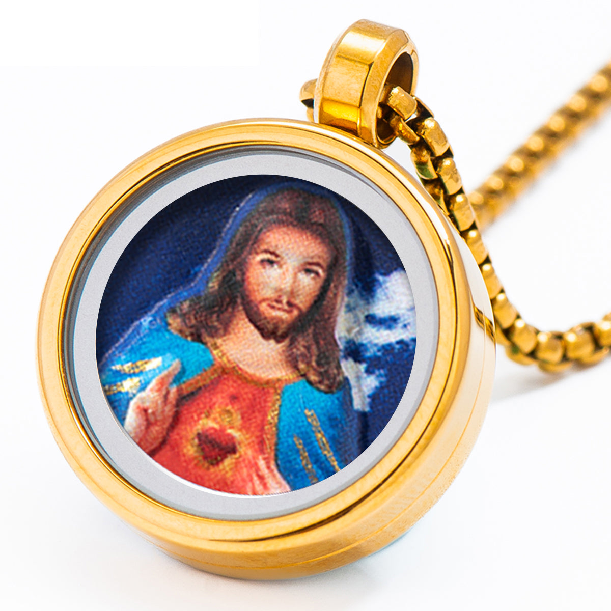 GIVELUCK 18k Plated Gold Catholic Pendant Necklace for Men and Women Cameo Embossing Jesus Christ Devotional Medal
