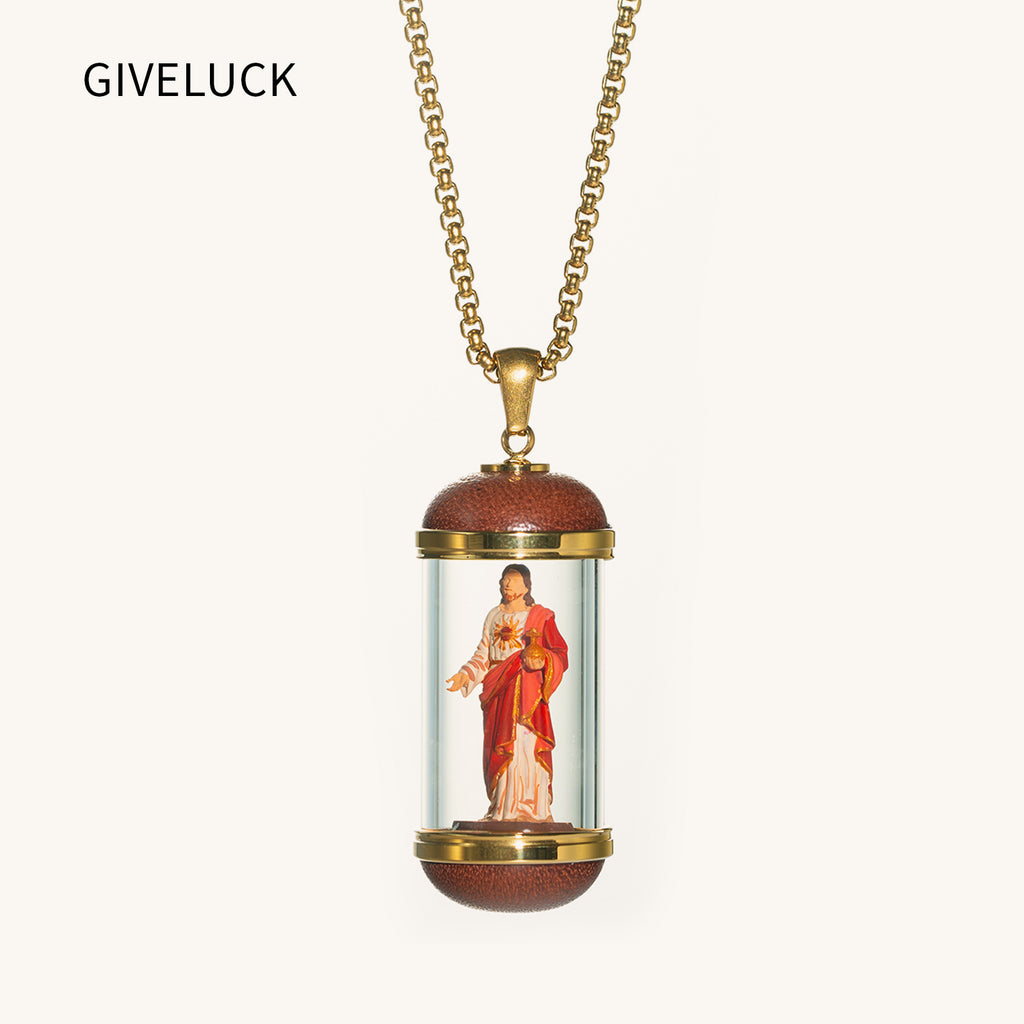 GIVELUCK 18K Gold Plated Saint Miniature Necklace, Jesus Devotional Medal, Hand‑Painted Sacred Art Faith Jewelry for Men and Women