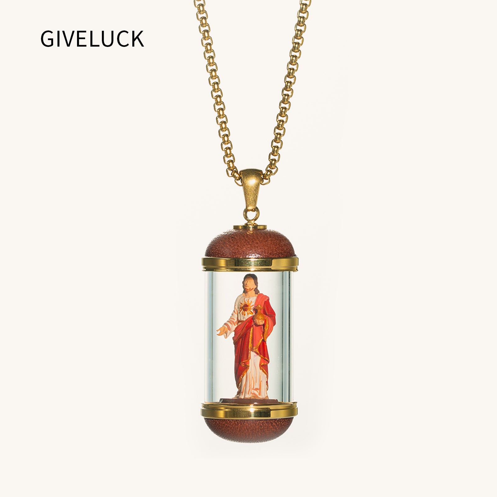 GIVELUCK 18K Gold Plated Saint Miniature Necklace, Jesus Devotional Medal, Hand‑Painted Sacred Art Faith Jewelry for Men and Women