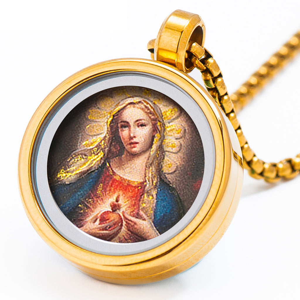 GIVELUCK 18k Plated Gold Catholic Pendant Necklace Cameo Embossing Mary-the-Blessed-Virgin Miraculous Medal