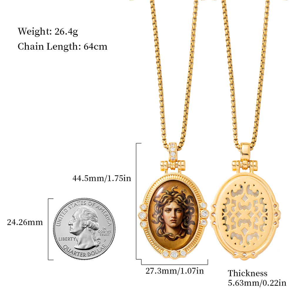 GIVELUCK Luxury 18K Gold Plated Medusa Pendant Necklace – Authentic Vitreous Fire Enamel Greek Mythology Medallion, Heritage Protection Amulet, Fine Cultural Iconography Gift for Her, Wife, Friends