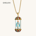 GIVELUCK 18K Gold Plated Saint Miniature Necklace, Virgin Mary Miraculous Medal, Shimmering rainbow finish, Hand‑Painted Sacred Art Faith Jewelry for Men and Women