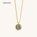 GIVELUCK 18k Plated Gold Catholic Our Lady of Guadalupe Devotional Medal Cameo Embossing Pendant Necklace for Women and Men