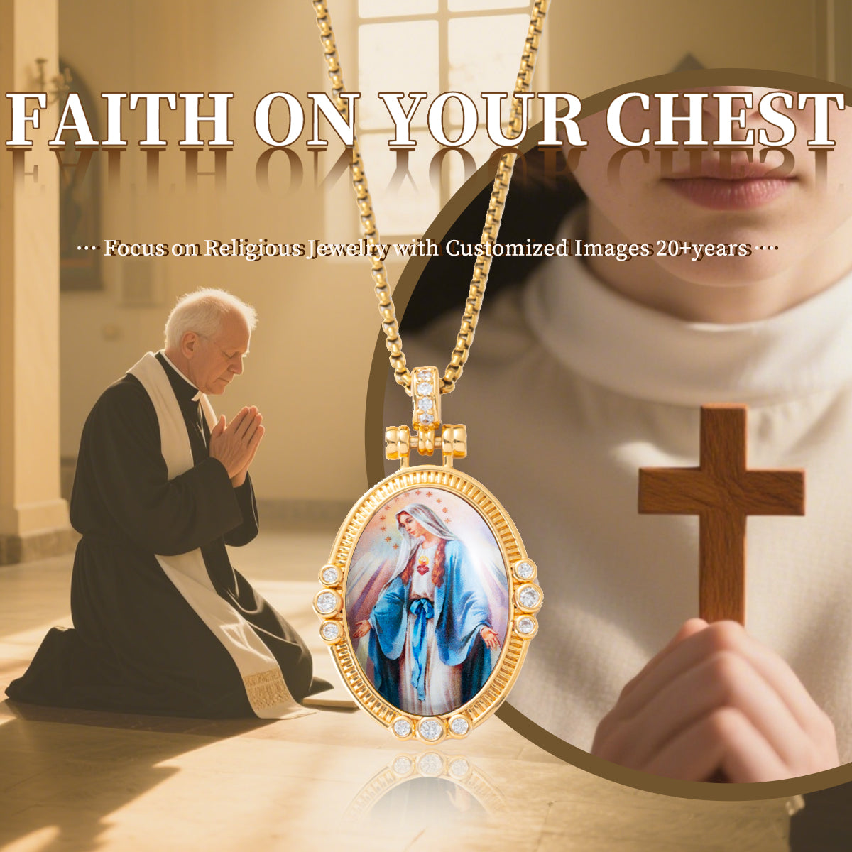 GIVELUCK 18k Plated Gold Pendant Necklace Enamel Eternal Halo Miraculous Medal for Women and Men