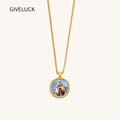 GIVELUCK 18k Plated Gold Catholic Our Lady of Mount Carmel Devotional Medal Cameo Embossing Pendant Necklace for Women and Men