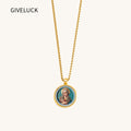 GIVELUCK 18k Plated Gold Pendant Necklace Cameo Embossing Catholic Medal Our Lady of Sorrows Virgin Mary Miraculous Medal for Women and Men