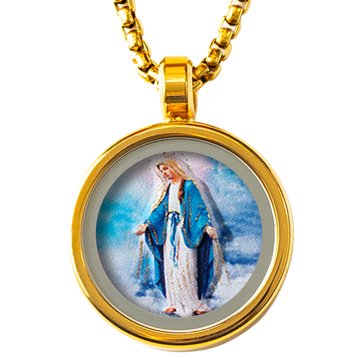 GIVELUCK 18k Plated Gold Catholic Pendant Necklace Cameo Embossing Our Lady of the Miraculous Medal Devotional Medal
