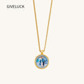 GIVELUCK 18k Plated Gold Catholic Pendant Necklace Cameo Embossing Our Lady of the Miraculous Medal Devotional Medal