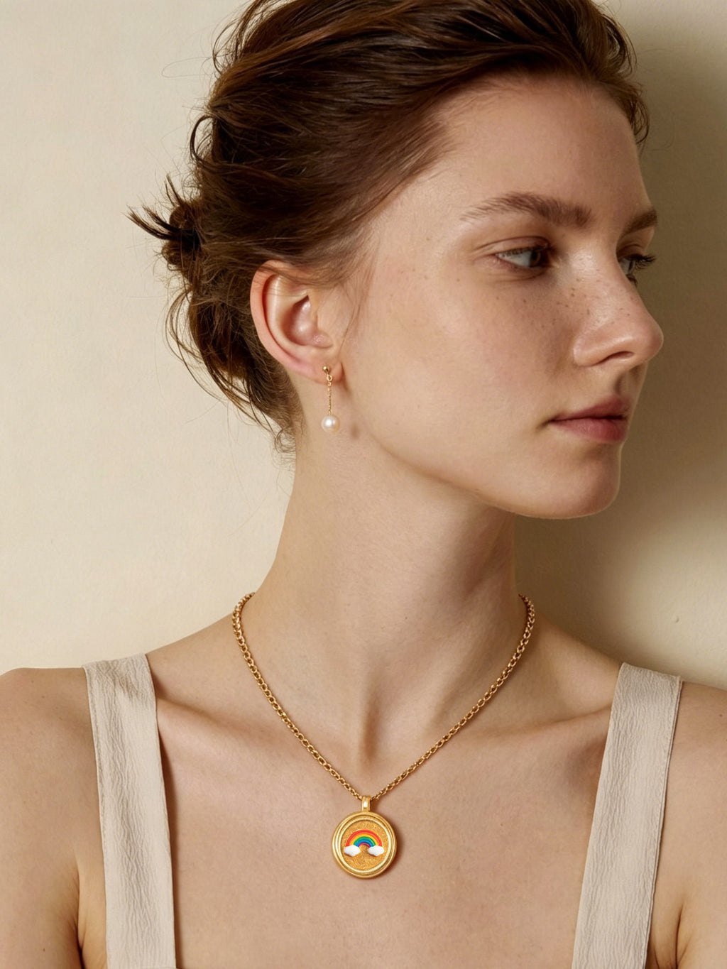 GIVELUCK Charms 18K Gold Plated , Handpainting Cameo Necklace,Rainbow Necklace, Happy Birthday Charm Fit for Valentine's Day Mother's Day Jewelry Gift for Men and Women