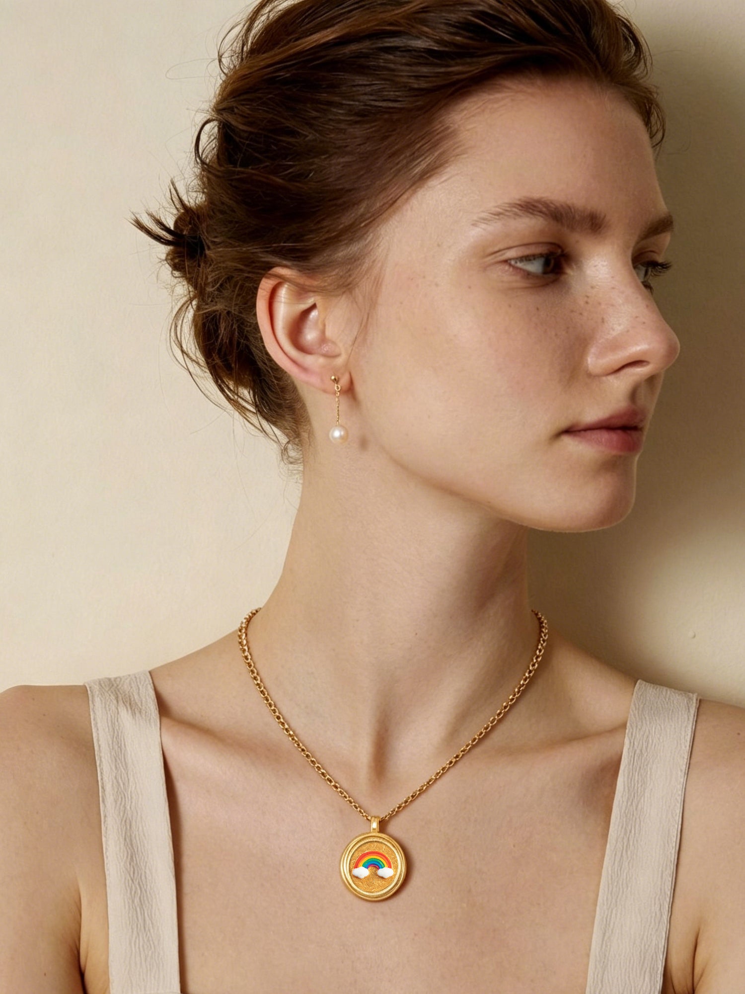 GIVELUCK Charms 18K Gold Plated , Handpainting Cameo Necklace,Rainbow Necklace, Happy Birthday Charm Fit for Valentine's Day Mother's Day Jewelry Gift for Men and Women