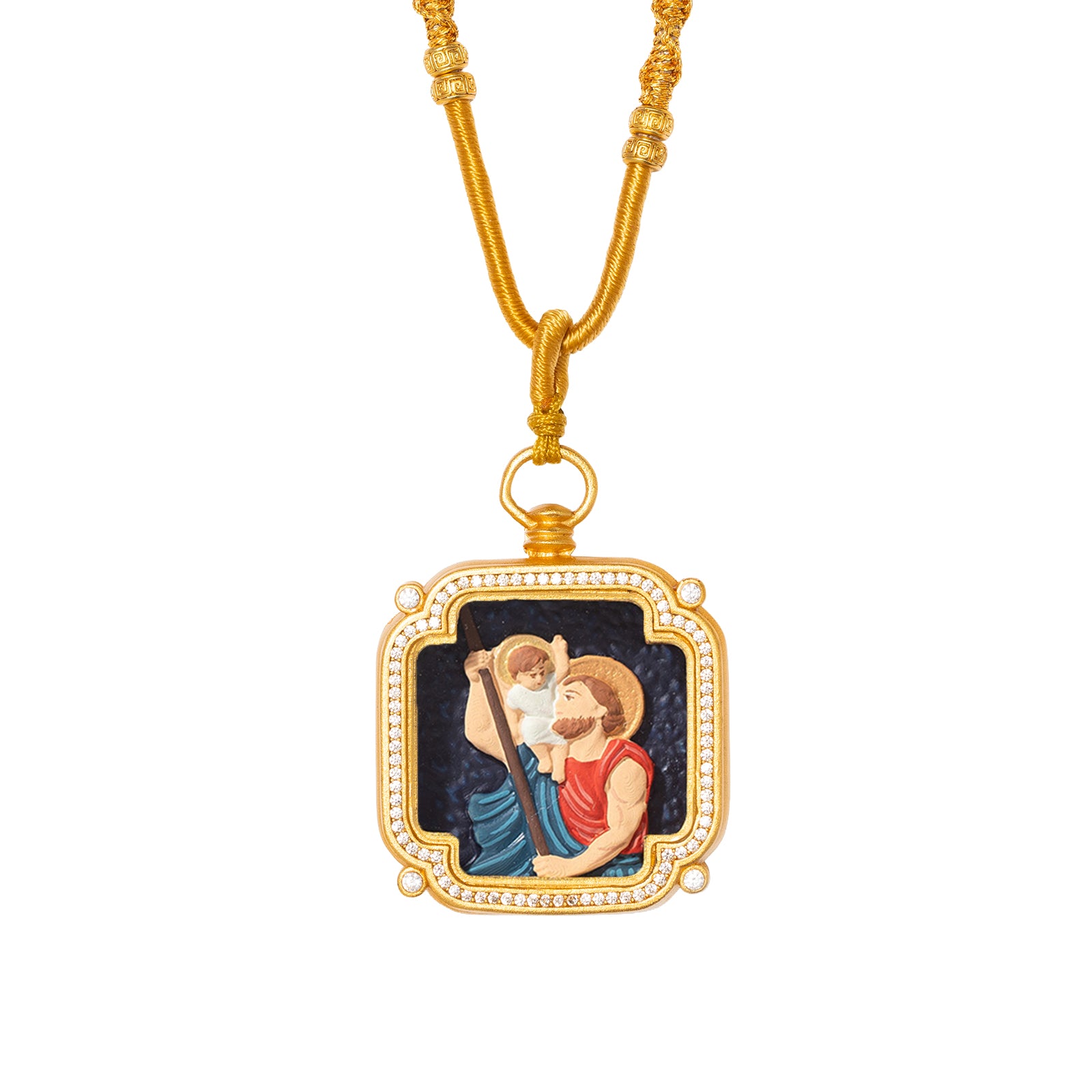 GIVELUCK 18k Plated Gold Zircon Saint Christopher Devotional Medal Pendant Necklace Catholic Protection Medal for Man and Women