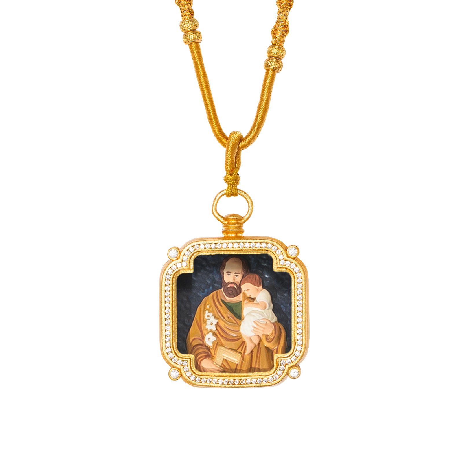 GIVELUCK 18k Plated Gold Zircon Pendant Necklace for Men and Women Cameo Embossing Catholic Medal Saint Joseph Medal Devotional Protection Medal