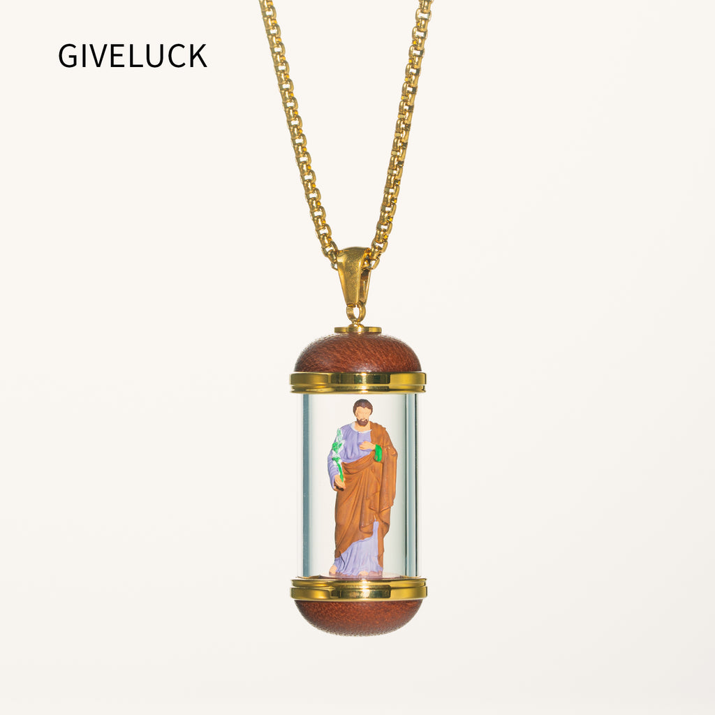 18K Gold Plated Saint Joseph Miniature Necklace, Devotional Medal, Shimmering rainbow finish, Hand‑Painted Sacred Art Faith Jewelry for Men and Women