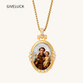 GIVELUCK St. Anthony of Padua Necklace for Men & Women, 18K Gold Plated Mother of Pearl St. Anthony of Padua Pendant with Zircon, Catholic Protection Jewelry Gift
