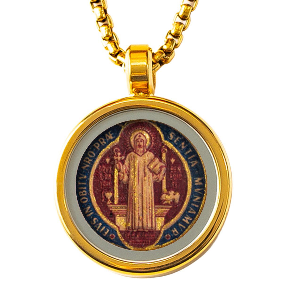 GIVELUCK 18k Plated Gold Catholic St. Benedict Devotional Medal Cameo Embossing Pendant Necklace
