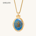 GIVELUCK St. Benedict Necklace for Men & Women, 18K Gold Plated Lapis Lazuli St. Benedict Pendant with Zircon, Catholic Protection Jewelry Gift