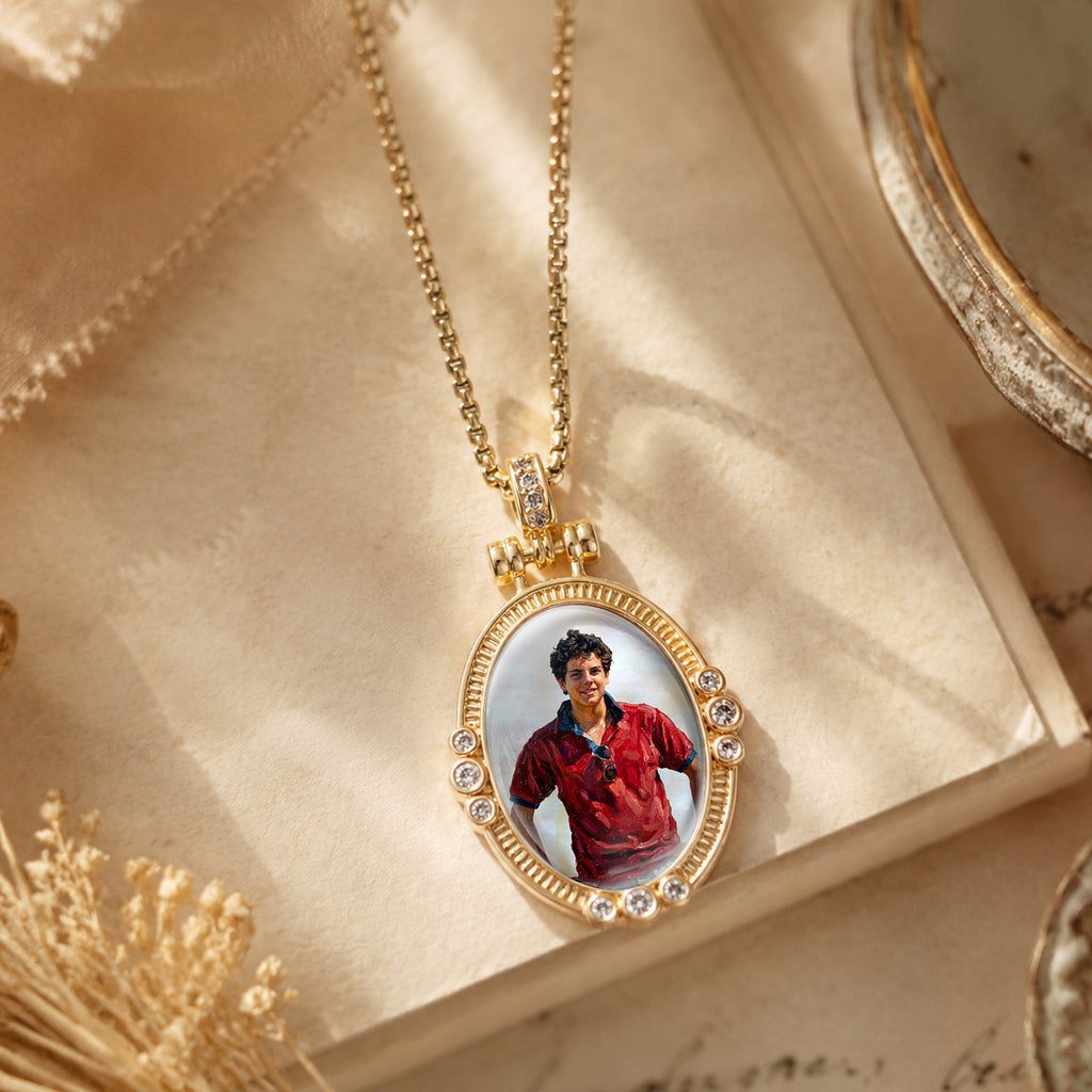 GIVELUCK St. Carlo Acutis Necklace for Men & Women, 18K Gold Plated Mother of Pearl St. Carlo Acutis Pendant with Zircon, Catholic Protection Jewelry Gift